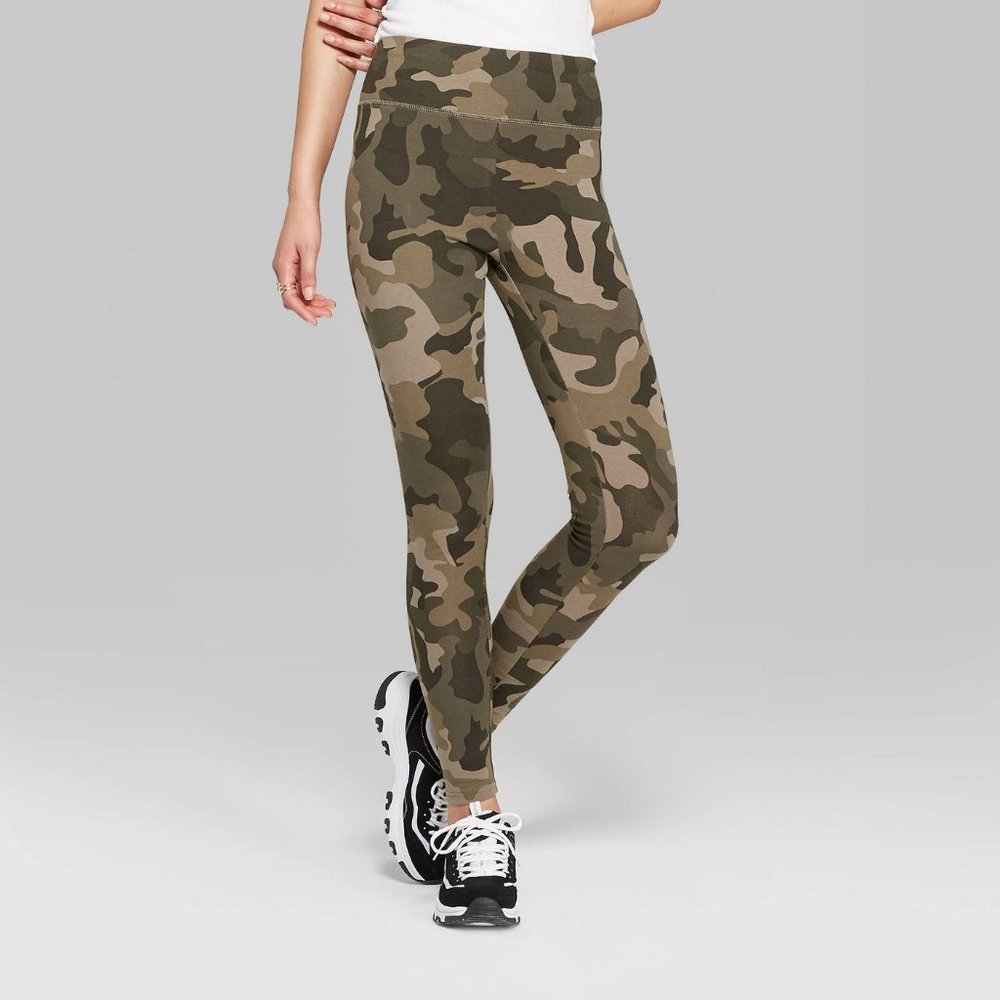 Women's High-Waisted Leggings - Camo Olive M